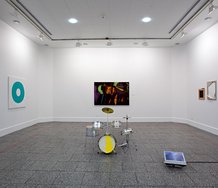 Regent (1987) on the end wall,  The Empty Endeavour on the wall on the right, Untitled (O) (1990-92) and Untitled (Slides 6-25) 1980-90 om the wall on the left, and Untitled (The Painter's Mistake) on the floor. Photo by Sam Hartnett