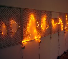 Eddie Clemens, Delusional Architecture, 2009, conduit piping, conduit clips, LEDs, grey audio cable, tee and elbow joiners, nylon cable ties, customised circuit boards and programming.