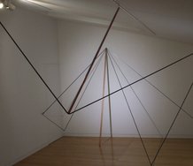 Rob Gardiner, Spatial Drawing, 2010, (installation detail) bungee cord, tape, paint, shadows, silver tape, wooden pole, screw hooks.