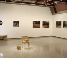 Undercurrent at SFA Campus Gallery. On the floor, sculpture by Louis Patterson, on walls, works by Neale Stratford and Catherine Laudenbach.