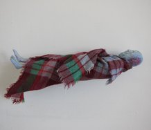 Francis Upritchard, Day Dreamer, 2011, modeling material, foil, wire, paint, found fabric , 260 x 150 x 555 mm 