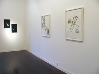 Simon Esling paintings: Comet#1, 2011; Meteor #1, 2011;  Cascade, 2010; Blink of an Eye, 2011