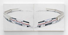 David Hofer, Train Bend Love, 2011, acrylic, masking tape, board, 500 x 1100 mm overall