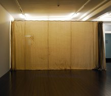 Kate Newby, Hung on the roof during a storm, 2011, linen, wire, 2500 x 1000 mm approx.