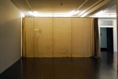 Kate Newby, Hung on the roof during a storm, 2011, linen, wire, 2500 x 1000 mm approx.