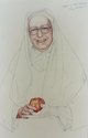 Mary McIntyre, Portrait of Peter McLeavey as a Nun, 1987, coloured pencil on paper. Collection of the Wallace Arts Trust.