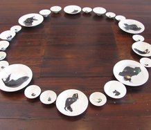 Liyen Chong, Untitled, 2011, glazed and painted ceramic bowls with photographic decals, variable dimensions