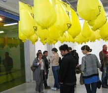 Brydee Rood and Matthew Crookes, The Golden Shuffle, installed in Gallery Two at St. Paul Street, AUT. (Opening night.)