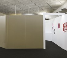 Elisapeta Heta, Mega mall Information Centre, 2011, digital video, vinyl signage, timber, MDF, cardboard. External view