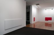 Matt Henry, left to right, Untitled Horizontal 600 x 1800 (titanium White),2011; Untitled 710 x 594 (Cadmium Red), 2011; Untitled 710 x 1197 (Cadmium Red) 2011