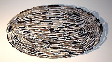 Peter Panyoczki, Silent Drift of Time, 2011, driftwood, steel on timber, 110 x 200 cm