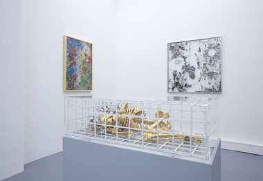 Installation view of Peter Madden's Future Heights at Robert Heald, with Secrets of Ants in the foreground 