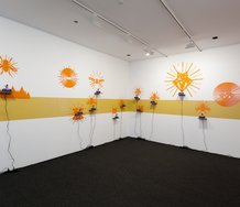 Jenny Gillam, Future Calls the Dawn, 2011, multimedia, with Simon Morris , Sound Line, 2011, acrylic paint, and Dr Kron, Image Credit, 2011, adhesive vinyl