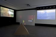 Tahi Moore, I Guess You'd Call It a Video Composition with Pyramid and Beats, installed at Te Tuhi