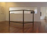 On wall, James Cousins, Edge V, 2007, oil on canvas. On floor, Sonya Lacey, Structure for talking standing up (after Pistoletto), 2007, steel.
