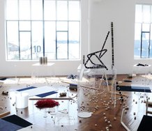 Peter Robinson, Structure & Subjectivity, 2012, felt, perspex, piano wire and wood - as installed at Sue Crockford Gallery