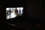 Omer Fast, The Casting, 2007, 4 channel video projection, 35mm transferred to video, color, sound, 14 minutes  Courtesy the artist and Arratia, Beer Gallery, Berlin. Installation photograph by Bryan James     