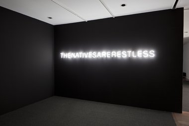 Newell Harry, The natives are restless, 2006-2012. neon, helvetica neue lite (snowwhite), timer