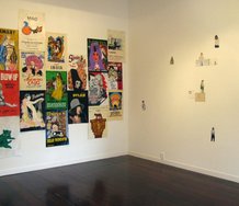 On left, Erica van Zon, Poster Survey, 2007-2012, acrylic on paper. On right, Kirsty Bruce, Untitled, 2012, acrylic and watercolour on paper