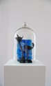 John Reynolds, Astronomia Nova, 2012, two cast bronze vessels, silver marker pen,acrylic and rainwater on canvas, 100 x 100 mm each canvas, granite base, glass bell jar