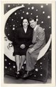 Photographer unknown, Couple seated on crescent moon; black backdrop with stars, 1949, gelatin silver photograph (Real-Photo Postcard), 138 x 87 mm. Private Collection, Wellington. 