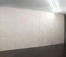 Andrew Barber, Hedge No.1 and Hedge No.2, both patchwork cotton and 3000 x 3000 mm. At Hopkinson Cundy