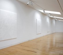 Installation of Jeena Shin's Reflection Reflected upstairs at Two Rooms. Fractus 1-III, each acrylic on canvas, 1675 x 1187 mm. Photo by Jennifer French