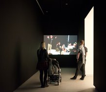 Alicia Frankovich, installation of video of Jumping Man. Part of Floor Resistance, 2012.  Courtesy of the artist and Starkwhite, Auckland. Photo: John McIvor