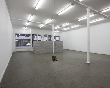 Jorge Mendez Blake, I would prefer not to, 2012, cement blocks, 8 books, 70.87 x 173.23 x 70.87 inches. Photo: Sam Hartnett.