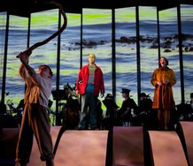 James Harrison as Len Lye with Anna Pierard as Ann (Len’s second wife) and Daniel Sewell (front) playing Len as a a boy.