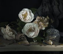 Fiona Pardington,  Still Life with My Mother's Camellia and Mokohinau Black, Coral 2011, pigment inks on Hahnemuhle Photo Rag