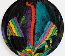 Alexis Harding, Orange-vertical, 2010-2011, oil and gloss paint on MDF, 50 cm diameter