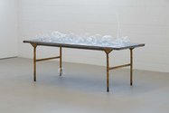 Dane Mitchell, Spectral Readings (Liverpool), 2012, blown glass, spoken word, found display table dimensions vary