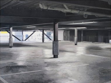 Ruth Cleland, Parking Building #3, 2013, acrylic on linen,  630 x 840 mm. 