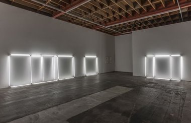 Jonathan Jones, untitled (square), 2013, powder-coated steel, fluorescent tubes and fittings, electric cable, 1570 x 1570 mm x 75 mm