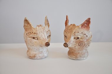Bronwynne Cornish, Fox, High-fired red earthenware with white and coloured slips