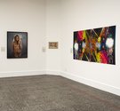 Yvonne Todd, Did Anybody Ever Tell You That You’re Pretty When You’re Angry? 2009, colour photograph, 1200 x 900mm; Liz Maw, Political painting, 2013, oil on board, 340 x 570 mm;Judy Darragh, Doctor, 2013, pvc, acrylic, fluorescent paint, tape, ink       