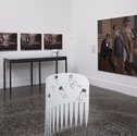 Shugeyuki Kihara, Fa’a fafine: In a Manner of a Woman, 2004-2005, chromogenic print, triptych, private collection, Auckland; Lonnie Hutchinson,Comb (white), stainless steel, paint, Richard McWhannell, Cathy Dressing, 2013, oil on canvas, 1670 x 1525 mm.