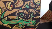 Rewiti Arapere, Te Aitanga-a-tiki, 2013, detail, cardboard, permanent marker, paint marker, 1000 x 1000 x 500mm; photo by Rob Garrett.