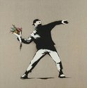 Banksy, Flower Thrower, (Love is in the Air), 2006, stencilled spray-paint on canvas, 910 x 910 mm