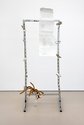Oscar Enberg, Dignity's Reflection or The Exact Nature of Our Wrongs, 2013, chrome plated steel, oyster shell, sterling silver, oil paint and permanent marker on powder coated aluminum, hand blown glass, millet spray, 1700 x 610 x 630mm