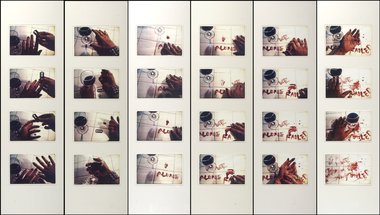 Alexis Hunter, To Silent Women, 1981, 24 photocopies, 1200 x 375 x 25 mm. Collection of Auckland Art Gallery Toi o Tamaki, purchased 1989.