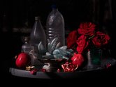 Fiona Pardington, Still Life with My Mother's Roses, Pomegranates & Plastic Bottles, Ripiro Beach, 2013, Inkjet print on Epson Hot Press 310gsm cotton rag, dimensions Variable, edition of 10. Image courtesy of Suite.