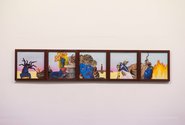 JK Russ, Mid Modern Medusa Series, 2014, collage on album covers, 5 x 31 cm framed. Courtesy of PaulNache Gallery 