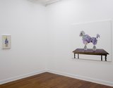 Michael Zavros: The Rabbit, 2014, oil on board, 45.5 x 30 cm; The Poodle, 2014, oil on canvas, 135 x 155 cm.  Photo credit: Sam Hartnett