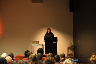 Gleeson speaking at the AAG.  Photo credit: Tosh Ahkit.  