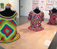 Three gatu kolose (crocheted tops) produced by members of Fafine Niutao i Aotearoa.