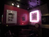 Ben Webb, "Monoprint", monoprint, 800 x 600mm; Angus de Lange "Painting No. 2694", oil on canvas, 360 x 300mm; Trish Campbell, "Bask", opalescent acrylic, fluorescent lights, gel, 1040x1040x105mm. Photo credit: Elise Sterback