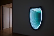 Ivan Navarro, Burden (Lotte World Tower), 2011, neon, wood, paint, Plexiglass, mirror, one way mirror, electric energy. Courtesy of the artist and Paul Kasmin Gallery. Photo: John McIvor