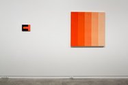 Jan van der Ploeg, Grip, 2000, acrylic on canvas, 180 x 240 mm; Simon Morris, Red Water Colour, 2014, acrylic on canvas, 1000 x 1000 mm. Photo: Sam Hartnett